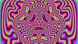 Holographic kaleidoscopic geometric hypnotic background in bright neon psychedelic acid rainbow colors