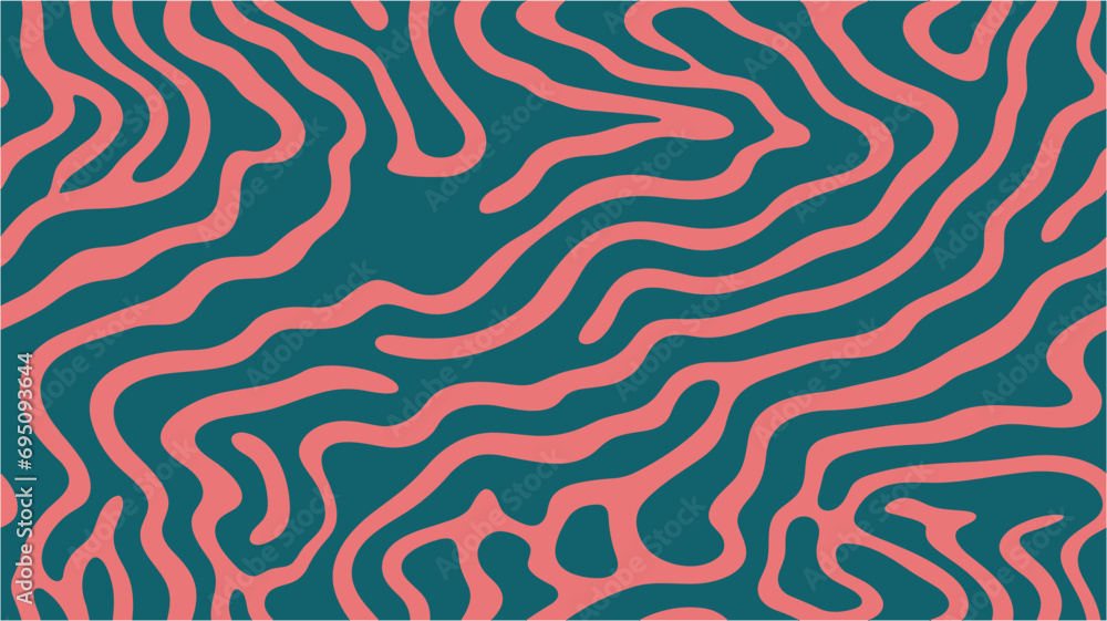 Seamless abstract pattern with curved lines, a maze. Abstract retro hypnotic wavy lines pattern. Vector liquid background with rings. Stereo. Organic Hippie Style.