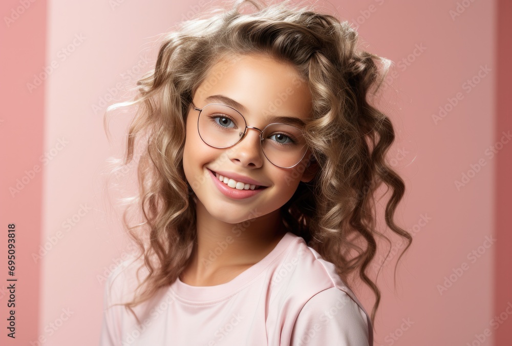 girl with glasses against pink background girl with glasses against pink background