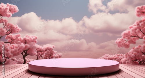 empty round platform in floral background