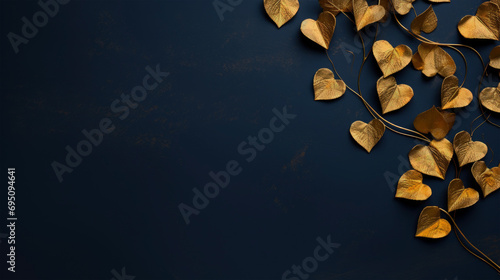 Valentine's Day, valentines day, wedding, love, celebration, golden hearts leaves on blue background, greeting card photo