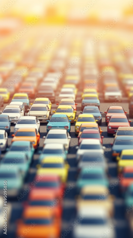 Obraz premium Blurred fuzzy car parking lot with blurry cars