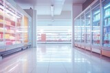 Blurred fuzzy grocery store refrigeration displays
