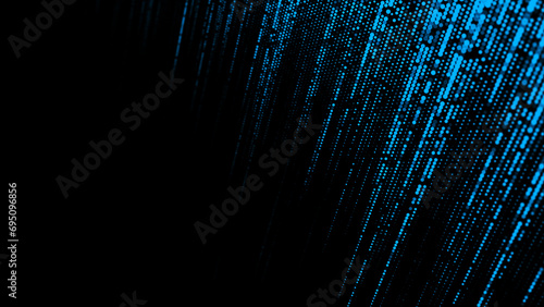 Blue matrix plane texture with halftone dots. Futuristic abstract background or wallpaper. Particle pattern, binary code. Broken hacker screen. Big data visualization. 3D rendering.