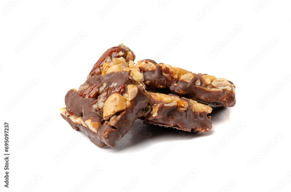 Nut Bar Isolated, Energy Snack with Nuts, Chocolate Muesli Dessert, Protein Candy Bar, Fitness Breakfast