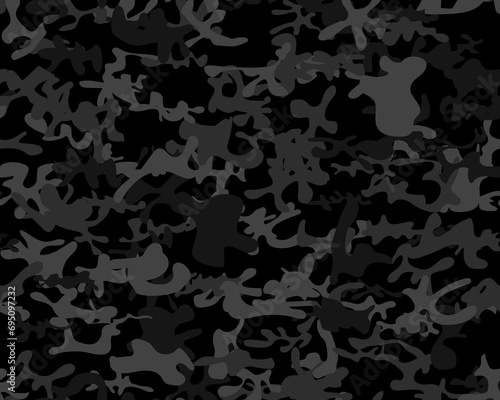 Camouflage Abstract Modern. Vector Gray Pattern. Digital Dark Camouflage. Gray Fabric Pattern. Tree Military Paint. Seamless Brush. Woodland Vector Background. Urban Camo Paint. Army Black Grunge.
