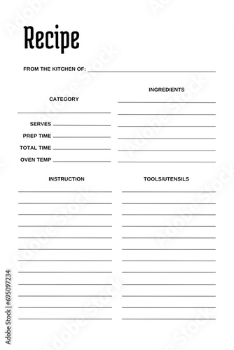 White blank paper blank recipe book printable template, white background v7