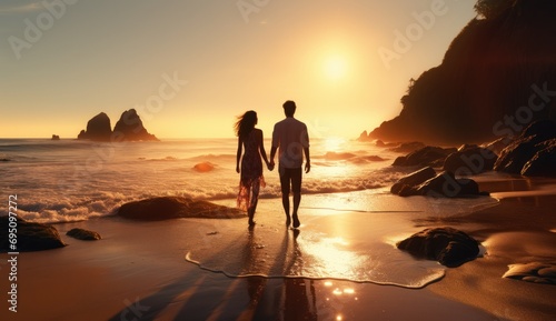 two young people walking along a beach