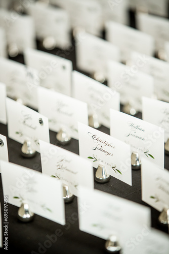 wedding place card calligraphy formal event black white silver
