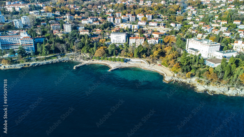 Lovran, aerial view, seaside, bay, hotels, Croatia