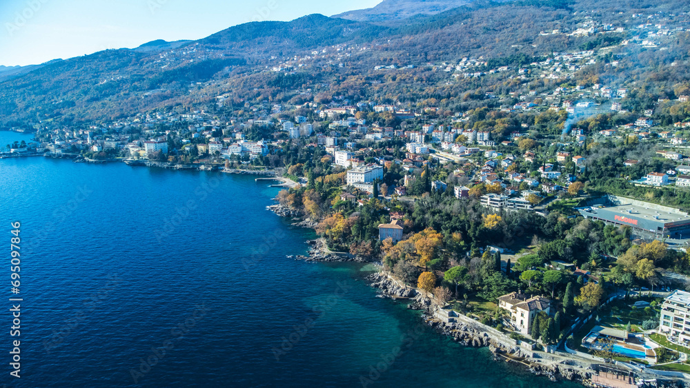 Lovran, aerial view, seaside, bay, hotels, Croatia
