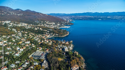 Fototapeta Naklejka Na Ścianę i Meble -  Lovran, aerial view, seaside, bay, hotels, Croatia