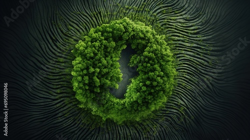Carbon print concept, green tree looking like a human fingerprint #695098046