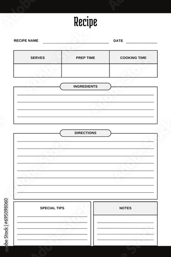 White blank paper blank recipe book printable black template