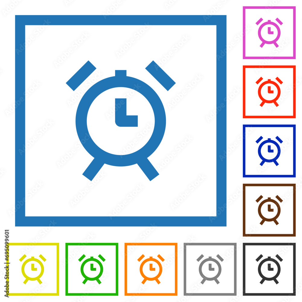 Alarm clock flat framed icons Alarm clock flat framed icons