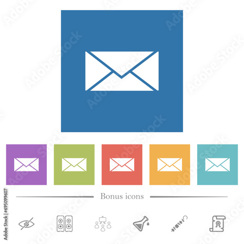 Envelope solid flat white icons in square backgrounds