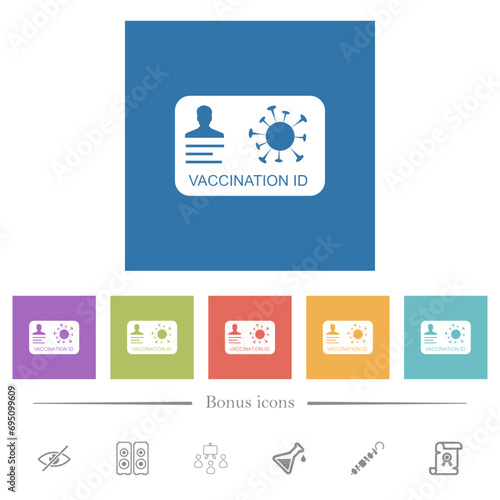 Vaccination id flat white icons in square backgrounds