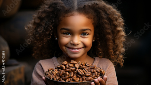 Little African girl with coffee beans