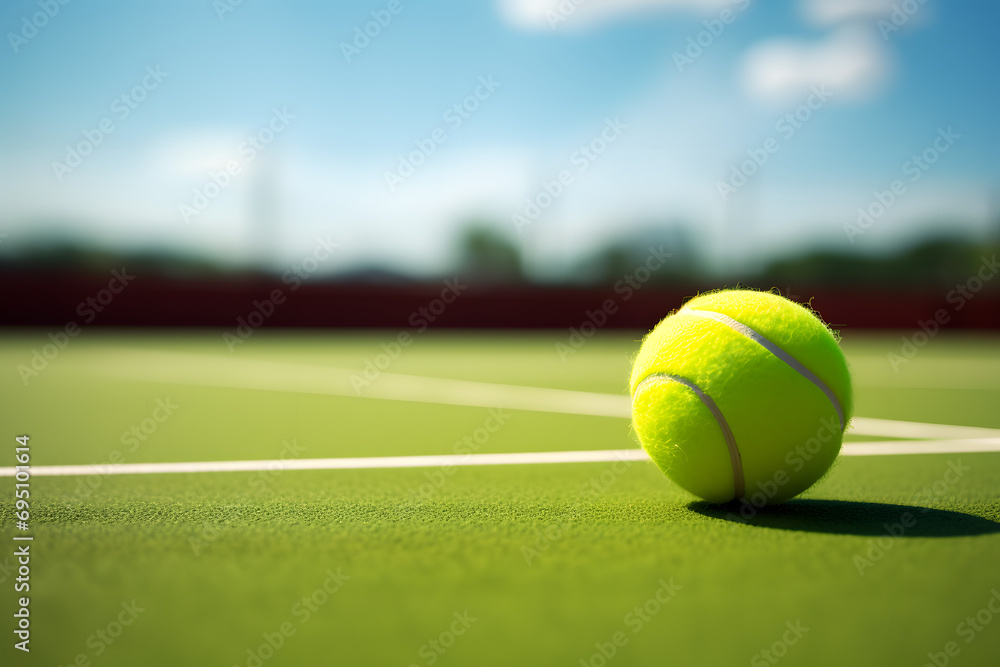tennis ball laying on tennis field, ball, tennis, tennis ball, sport