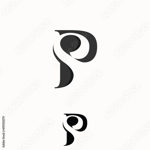 Flat typography initial letter PS logo gray color