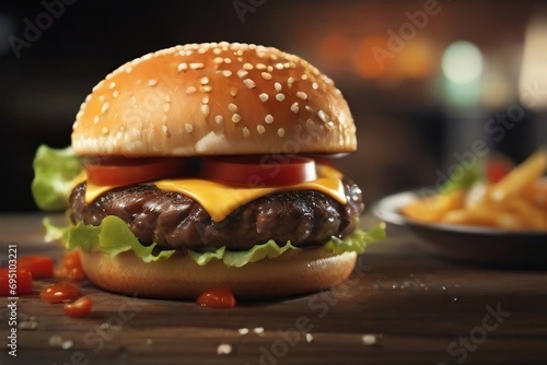 hamburger on a wooden background
