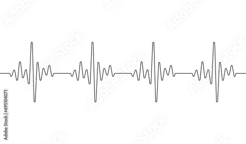 Heart beat one line. Continuous lines heart beats drawing. Wave pulse. Art heartbeat waves. Hand draw cardiogram. Outline human. Editable black stroke isolated on white background. Vector illustration