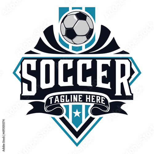 Soccer emblem logo. soccer ball as an icon above a brand name, design for a soccer club or sports supporter.