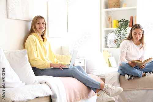 Female students studying in...