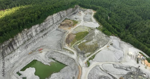 Limestone quarry at industrial open-pit mining site In North Carolina Appalachians, USA photo