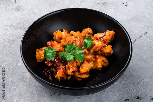 Spicy chicken fillet with chili, honey and cilantro.