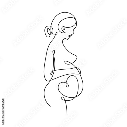 Continuous line drawing of pregnant woman holding her belly Icon Design Symbol Template Flat Style Vector