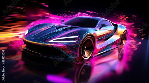 Night Racing Elegance  neon  sports car  excitement  radiating energy