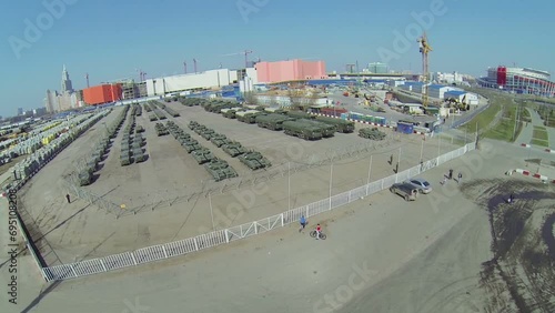 Military base with machines for Victory Day Parade on Red Square photo