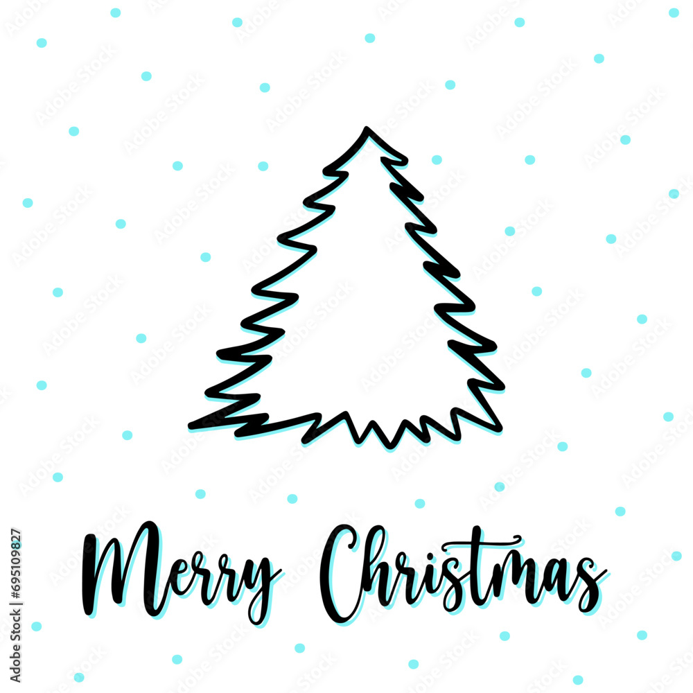 Outline Christmas tree greeting card with Merry Christmas lettering. Outline xmas tree with fir needles and snowfall. Outline thin line fir tree in grunge style. Doodle outline spruce, funny xmas tree Outline Christmas tree greeting card with Merry Christmas lettering. Outline xmas tree with fir needles and snowfall. Outline thin line fir tree in grunge style. Doodle outline spruce, funny xmas tree