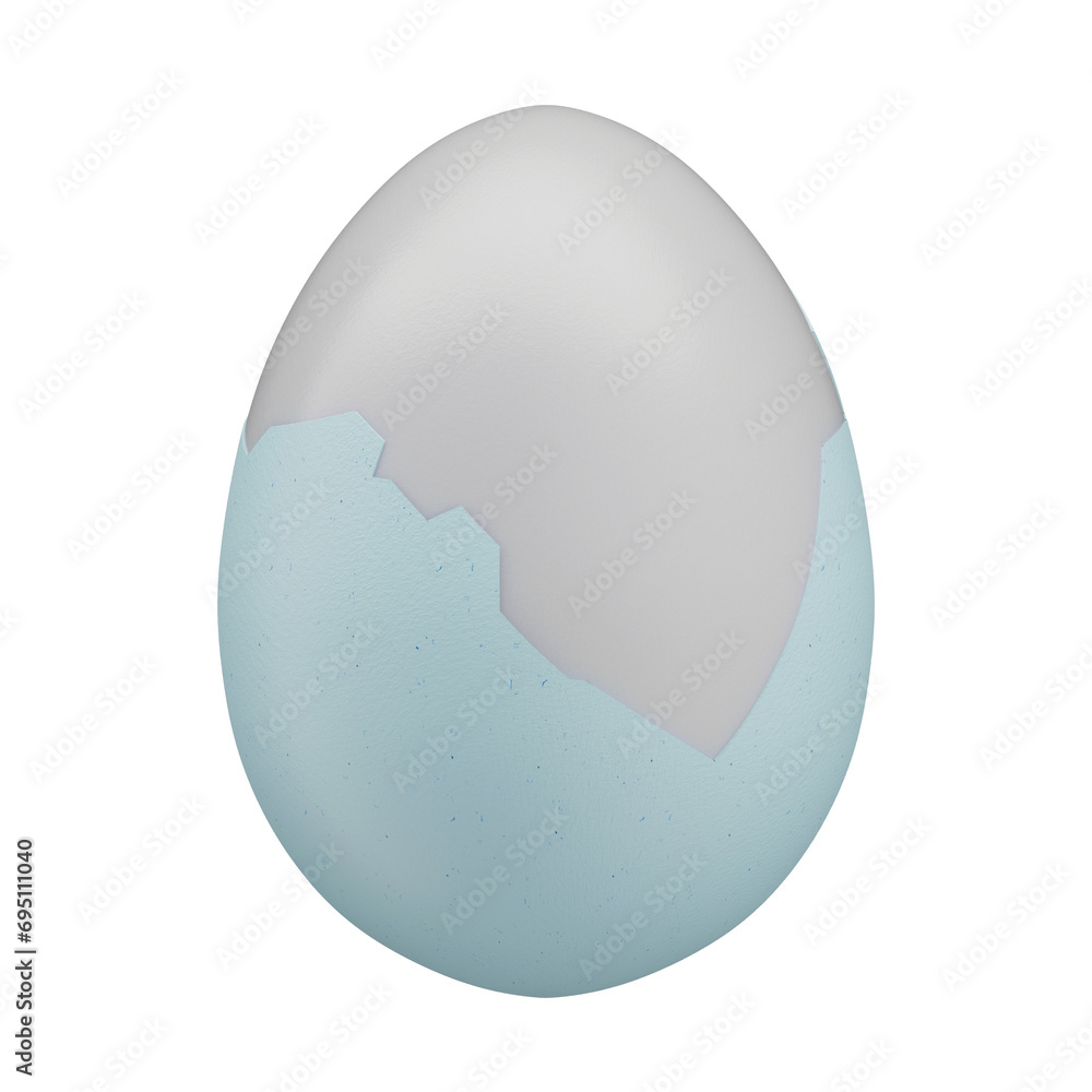 3D Boiled Egg with Blue Shell and Transparent Background