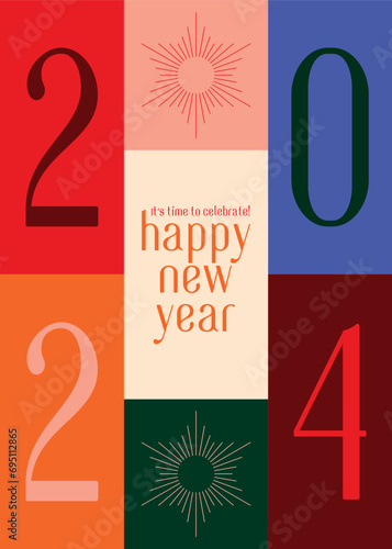 2024 happy new year art illustration vector modern typography graphics holiday