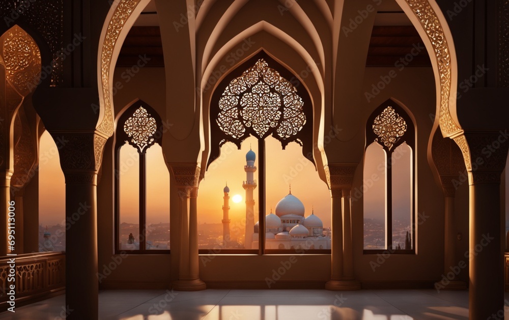 Luminous Mosque Serenity Moonlight Cascades Through Interior Windows