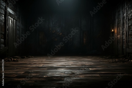 Eerie Halloween ambiance Dark horror background featuring vacant wooden planks photo