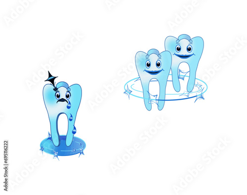 Teeth, sick and healthy teeth, color cartoon drawing
