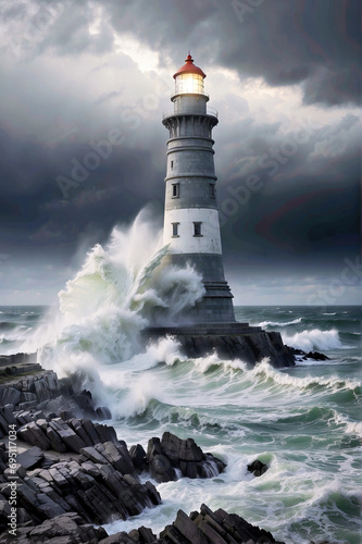 A Majestic Lighthouse Guiding Ships Through the Vast Ocean