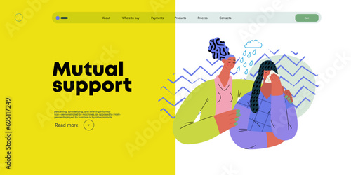 Mutual Support: Emotional aid and support -modern flat vector concept illustration of a woman comforting her friend in her sorrow A metaphor of voluntary, collaborative exchanges of resource, services