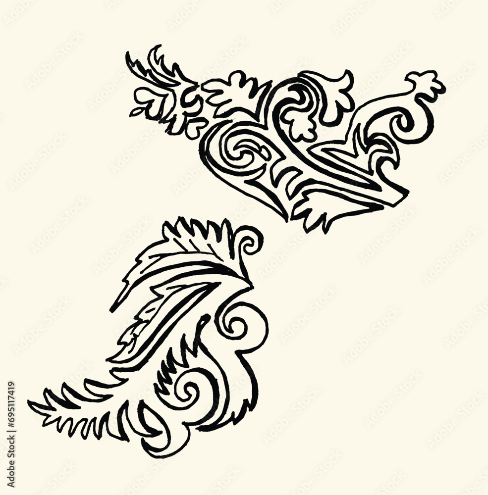 Abstract hand drawn leaves vector