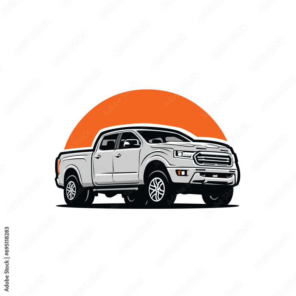 Heavy Duty Pickup Dually Double Cabin Truck Vector Isolated in White Background