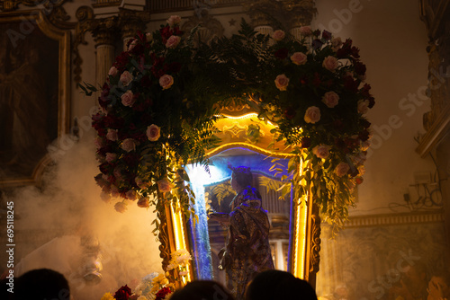 Statue of Santa Luzia is displayed during mass at Pilar Church in the city of Salvador, Bahia. photo
