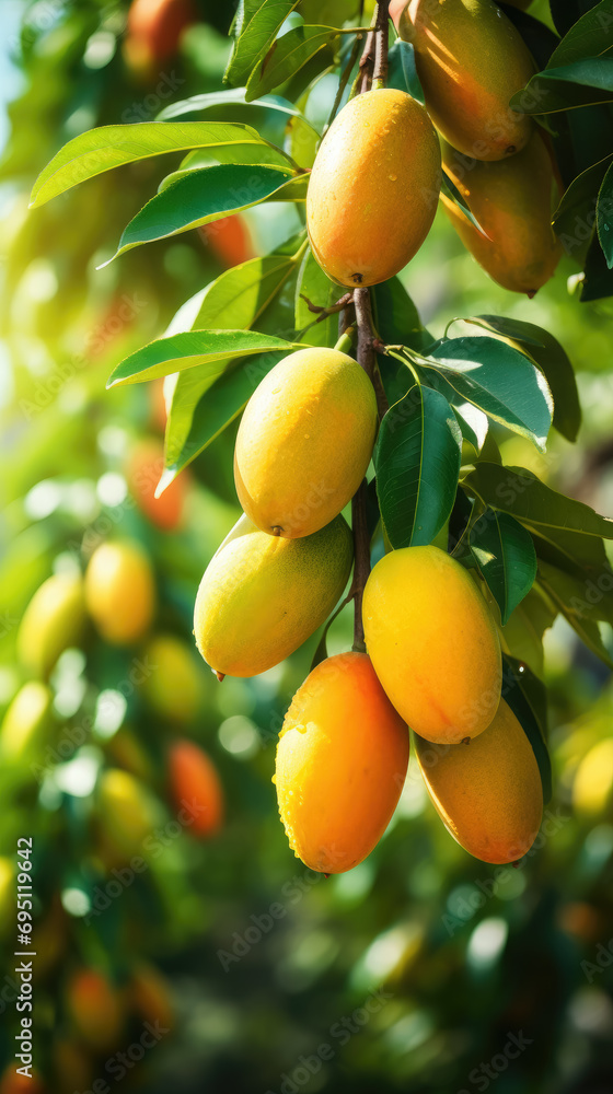 juicy ripe yellow mango fruits hanging on tree branches, garden, delicious tropical fruit, exotic, harvest, Thailand, plants, sun, healthy eating, green foliage, leaves, nature juicy ripe yellow mango fruits hanging on tree branches, garden, delicious tropical fruit, exotic, harvest, Thailand, plants, sun, healthy eating, green foliage, leaves, nature