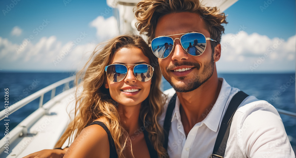 Portrait of a happy couple on a yacht Portrait of a happy couple on a yacht