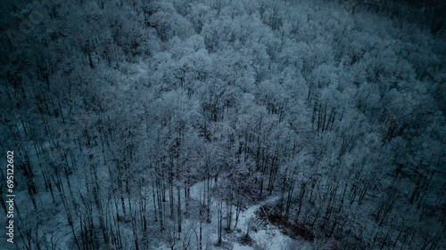 Aerial of Poconos mountain with snow  photo