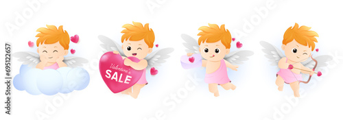 Adorable cupid collection. Valentines day cute angel cartoon character vector set isolated in white background.
