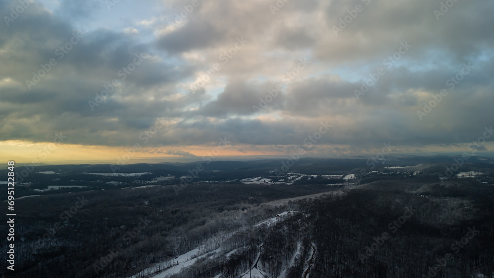 Aerial of Poconos mountain with snow Aerial of Poconos mountain with snow
