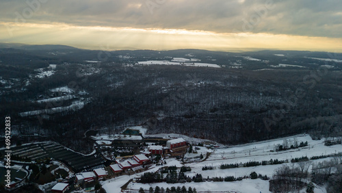 Aerial of Poconos mountain with snow  photo